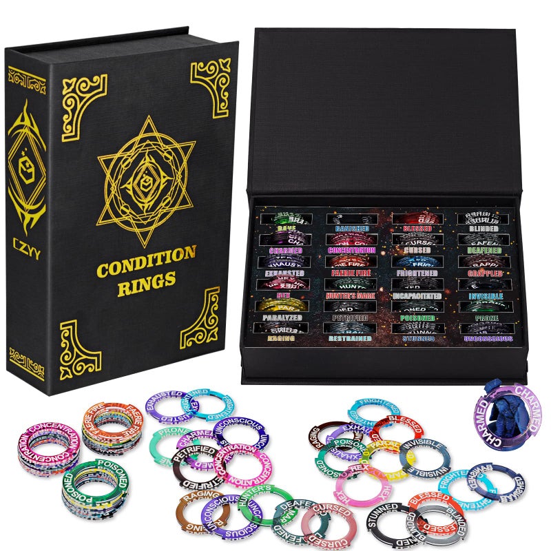 CZYY Upgraded Condition Rings 96 PCS Status Effect Markers in 24 Conditions & Spells Magic Book Storage Box Great DM Tool for Dungeons & Dragons, Pathfinder, D&D and RPG Miniatures - Image 1